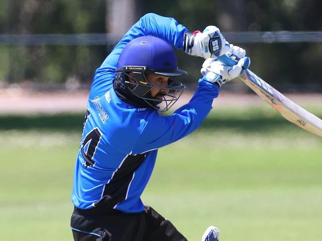 Sunam Gautam became the first Nepalese batsman to score a Premier hundred on Saturday. Picture: Hamish Blair