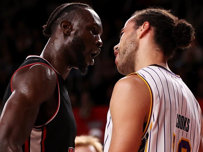 Mangok Mathiang and Xavier Cooks get heated. Picture: Getty Images