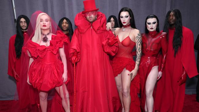 Kim Petras, Sam Smith, Violet Chachki, and Gottmik attend the Grammys. Picture: Getty Images