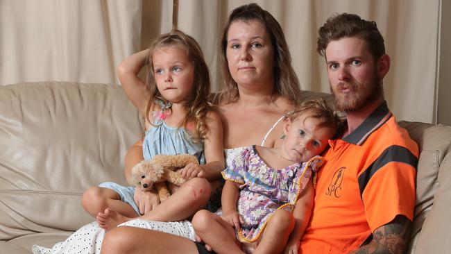 Steve Purcell with wife Bianca and kids Hadlee (3) and Cypress (2) at their Nerang home.  Picture: Glenn Hampson