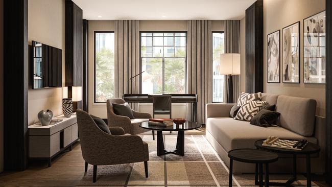 Contemporary design meets heritage detail: A render of Capella Sydney’s room offering