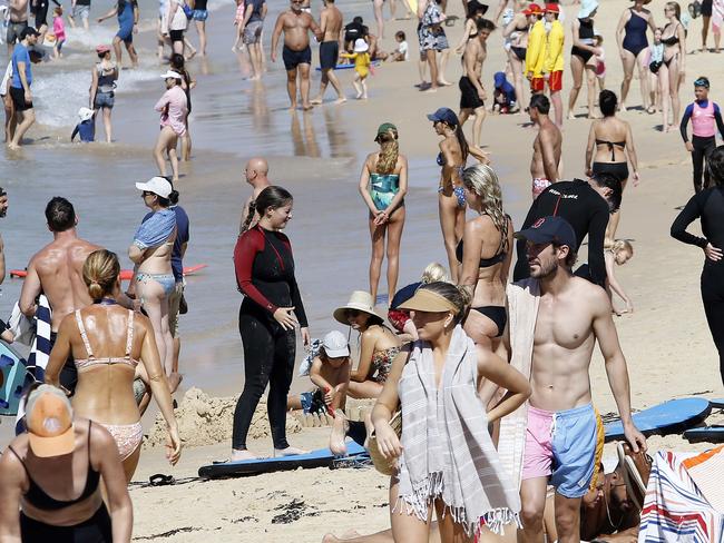 People out enjoying the good summer weather at Bondi beach on January 2, the second New Year Public holiday. Picture: John Appleyard