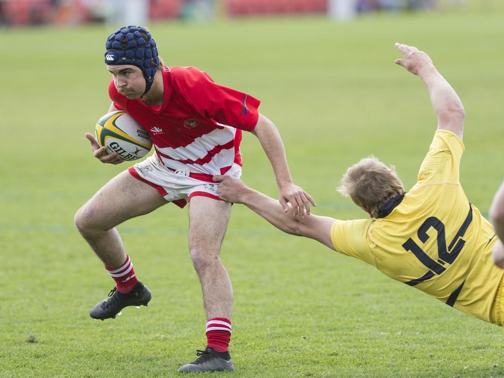 Lachie McKechnie with the ball for St George Frillnecks against Goondiwindi Emus. Picture: Kevin Farmer.