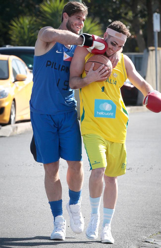 Tom Hawkins and Jackson Thurlow arrive. Picture: Alison Wynd