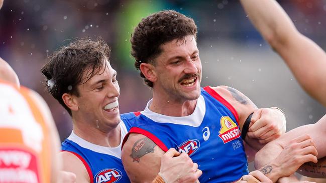 Western Bulldogs champion Tom Liberatore says technical adjustments he’s made to protect his head in contests have been working so far. Picture: Dylan Burns / Getty Images