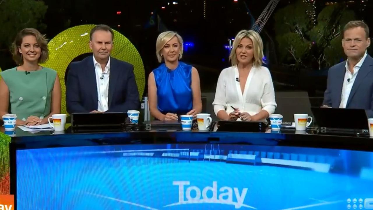 The new-look show features Brooke Boney (left), Tony Jones, Deb Knight, Georgie Gardner and Tom Steinfort. Picture: Today 