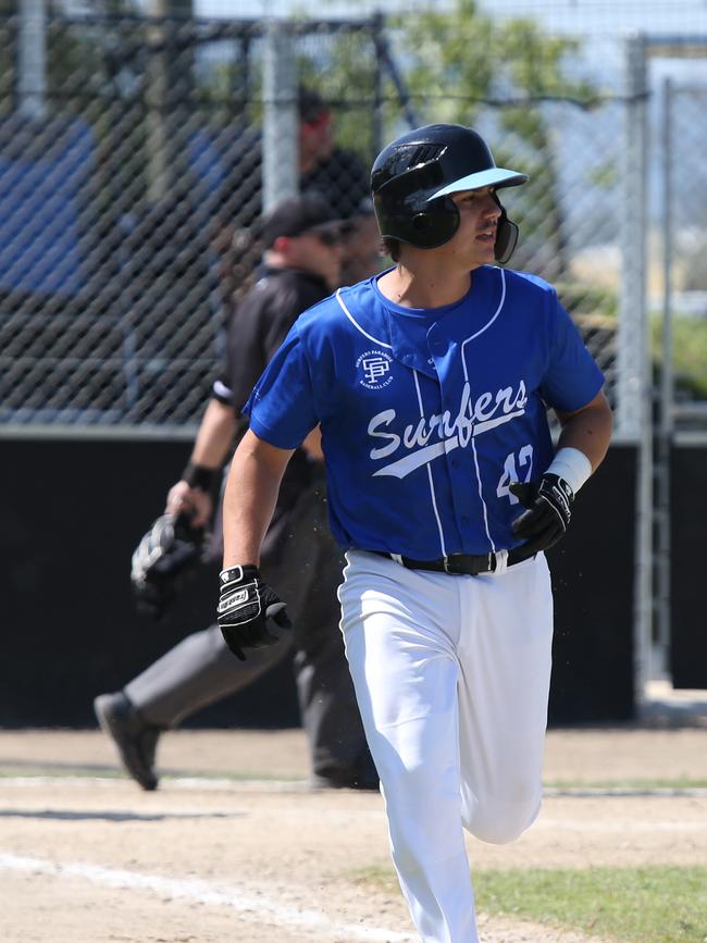 Greater Brisbane League baseball - Coomera vs Surfers Paradise at Beenleigh. Surfers’ James Philibossian. Picture: Mike Batterham