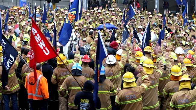 The report found the United Firefighters Union was having ‘damaging impacts’ on the running of Fire Services Victoria and some Country Fire Authority branches. Picture: Tim Carrafa