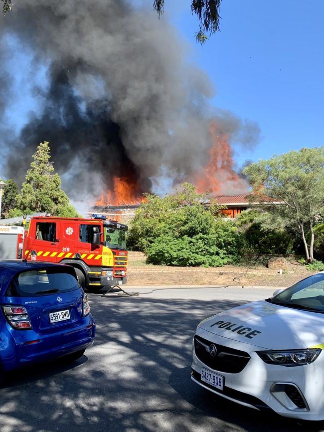 The house at Wynn Vale was destroyed in the fire. Picture: 7 News / Lauren Rose