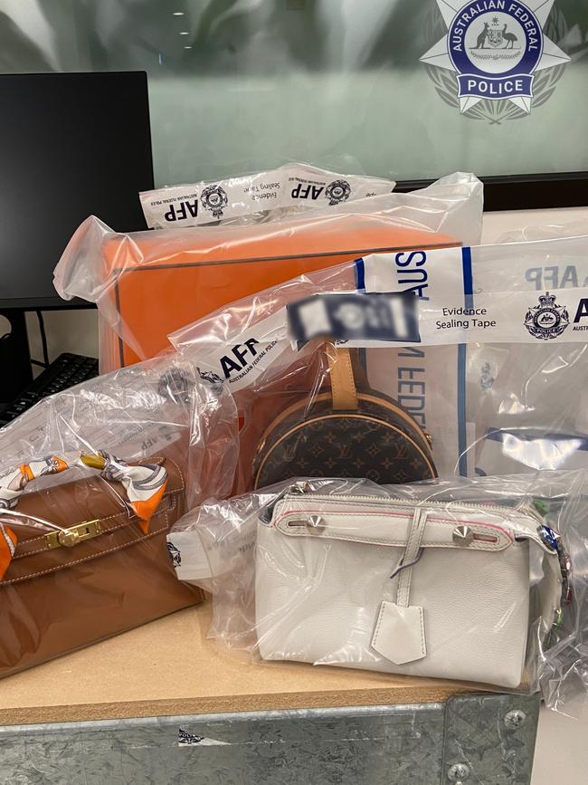 Handbags seized in the investigation known as Operation Avarus-Nightwolf. Picture: Supplied