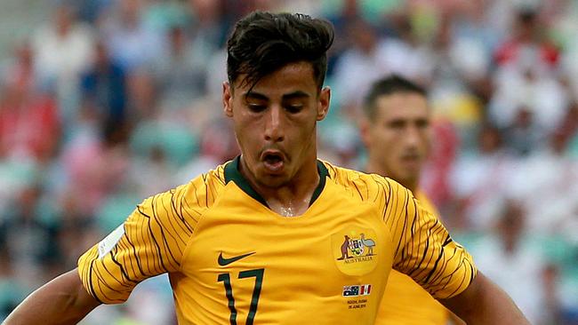 SoccerooÕs Daniel Arzani in action during the Socceroos v Peru match at Fisht Stadium in Sochi during the 2018 World Cup in Russia. Picture: Toby Zerna