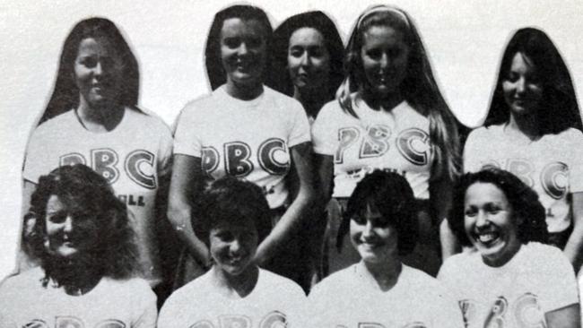 Michelle Alchin (bottom right) in a photo with a PBC netball team during her time as a student at the school.