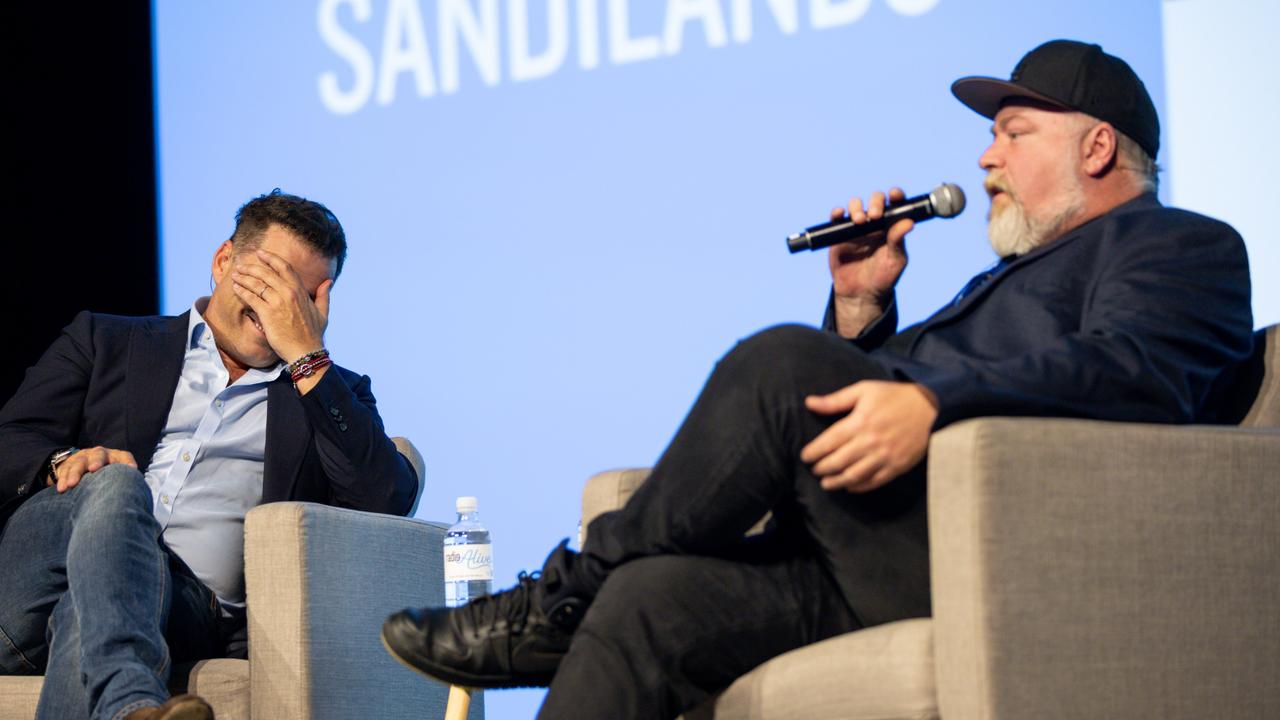 Kyle Sandilands being interviewed by Karl Stefanovic at Radio Alive 2019. Picture: Supplied