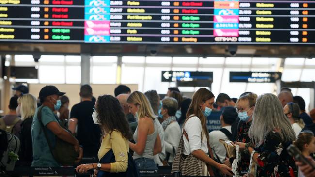 Sydney Airport queues highlight the enthusiastic embrace of air travel since borders fully reopened. Picture: Lisa Maree Williams/Getty Images