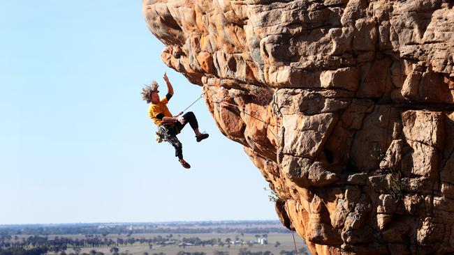 Climber John Fischer on Castle Crag at Mt Arapiles Victoria. Picture: David Geraghty / The Australian.