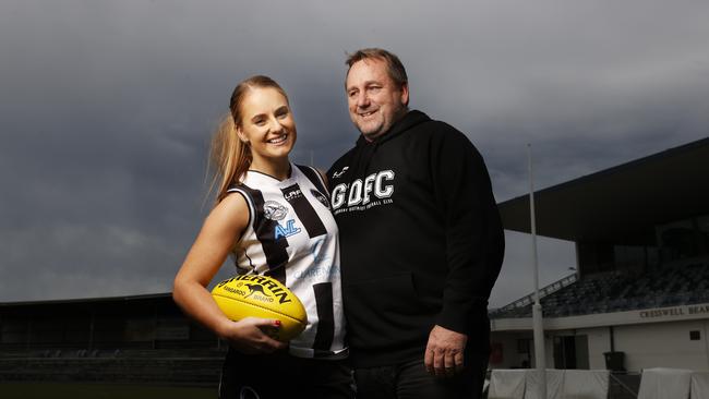 Both Brieanna (left) and Peter (right) Barwick will be in the crowd to watch their sister and daughter Brooke play her first AFLW game. Picture: Nikki Davis-Jones