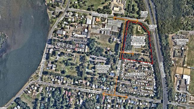 The proposed site for the new church, outlined in red.