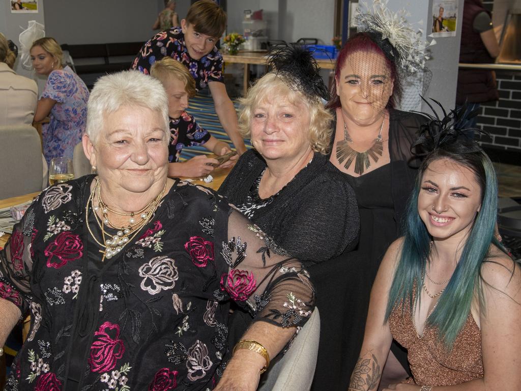 (from left) Shirley Kajewski, Charmaine Kajewski, Chelsea Doneman and Georgie Welke. Melbourne Cup Day at the Toowoomba Turf Club. Tuesday, November 1, 2022. Picture: Nev Madsen.