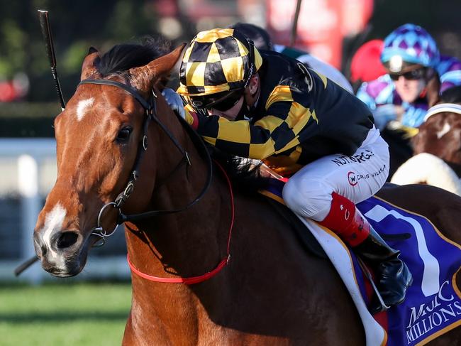 Behemoth ridden by Craig Williams wins the Magic Millions Memsie Stakes at Caulfield Racecourse on August 29, 2020 in Caulfield, Australia. (George Salpigtidis/Racing Photos via Getty Images)