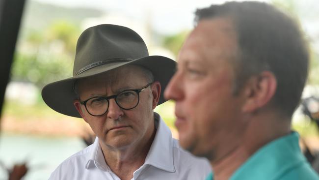 Prime Minister Anthony Albanese with then premier Steven Miles at the Townsville Quayside Terminal for announcement of a hydrogen hub. Picture: Evan Morgan