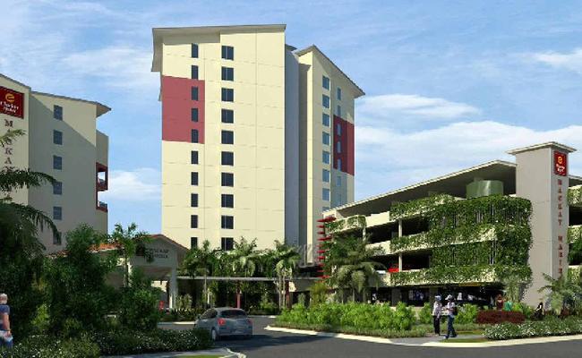 An artist’s perspective of the new 12-storey hotel which will be built at the Mackay Marina alongside the Clarion Hotel. Picture: Contributed