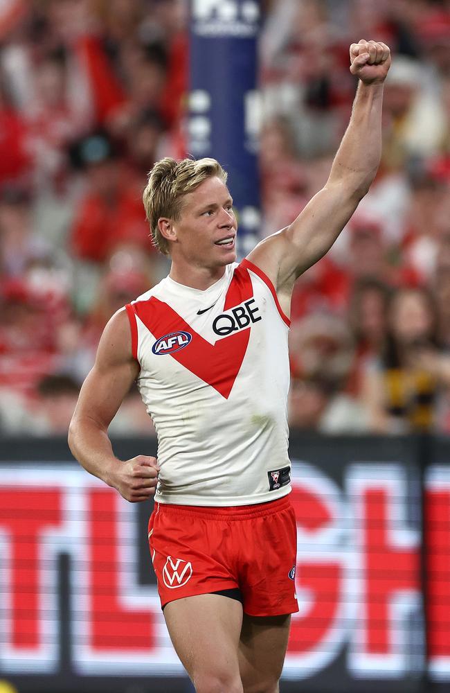 Isaac Heeney kicked three goals for the Swans on Sunday. Picture: Quinn Rooney/Getty Images.