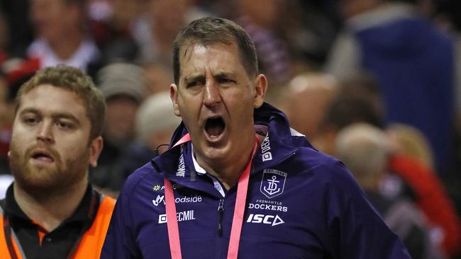 Ross Lyon shows his frustration. Picture: George Salpigtidis