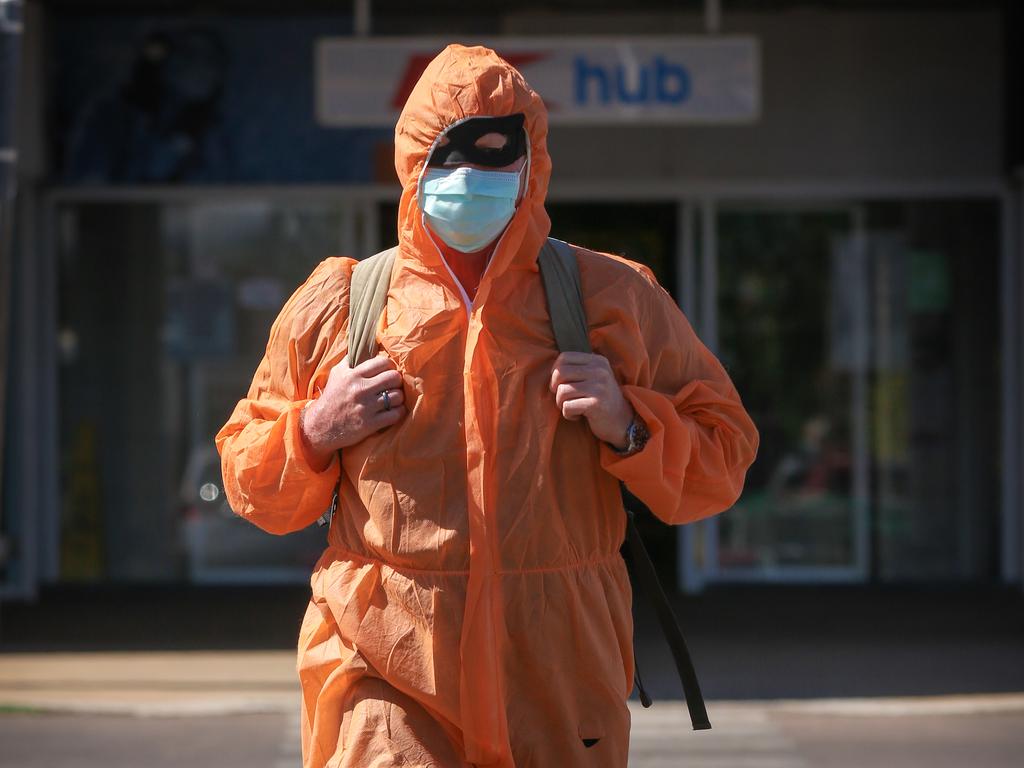 David Dwyer takes PPE to the Nth degree as Katherine goes into lockdown. Picture: Glenn Campbell