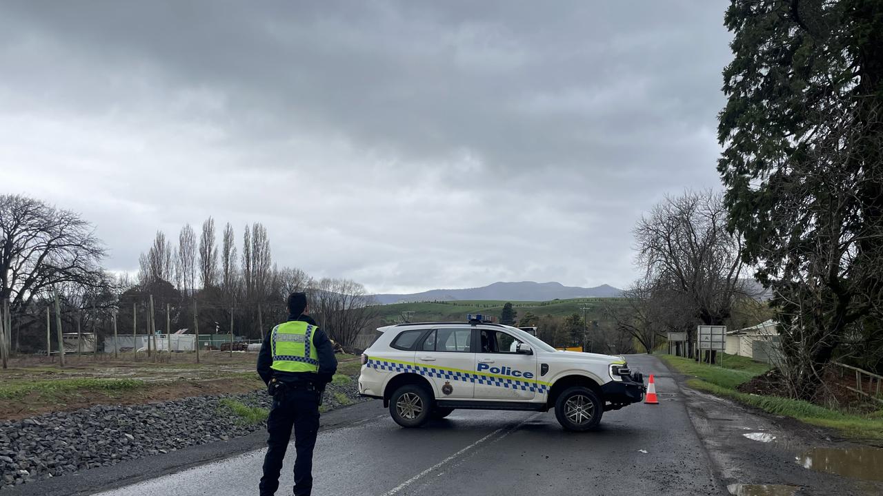 Police closed Gordon River Road at Bushy Park between Derwent River bridge and Glenora Road. Picture: Genevieve Holding