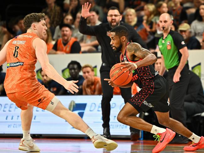 Bryce Cotton of the Wildcats in action during the round four NBL match between Cairns Taipans and Perth Wildcats at Cairns Convention Centre, on October 10, 2024, in Cairns, Australia. (Photo by Emily Barker/Getty Images)