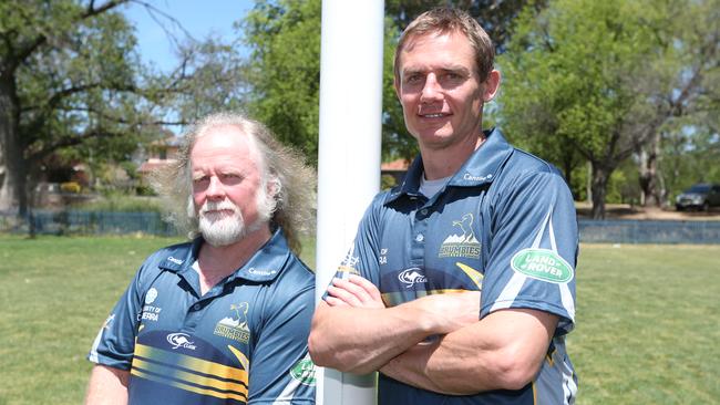 Brumbies New Director of Rugby Laurie Fisher and Brumbies new Head Coach Stephen Larkham at the Brumbies announcement of their new coaching structure in Canberra.