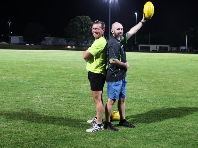 UMPIRES: Lismore Swans club umpires Shawn Holland and Salvatore Scholl said umpiring keeps them fit, is very satisfying and a sense of humor to manage pressure is vital. Photo: Alison Paterson