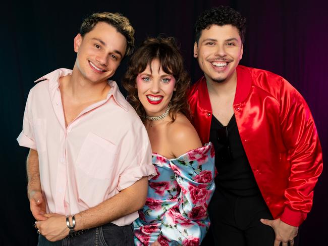 Queenslanders Mat Verevis (Lysander) and Loren Hunter (Hermia) with Jason Arrow (Demetrius) representing three of the nine musical theatre stars announced today as cast for an all-new adaptation of the Australian hit musical The Lovers playing this September at QPAC as part of Brisbane Festival.  Photo credit: Joel Devereux.