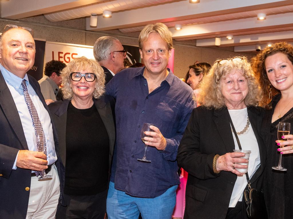 Nigel Prior, Suzanne Jones, Gareth Lake, Jenny Beavan and Caitlin Beavan at the world premiere opening night of Holding Achilles at QPAC's Playhouse on Friday as part of Brisbane Festival. Picture: Darren Thomas