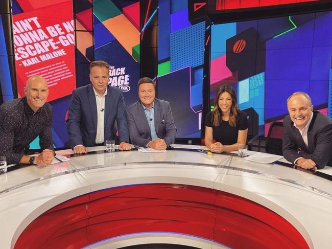 Picture of Fitzy, Mark Bosnich, Tony Squires, Tara Rushton & Robert Craddock. appear on The Back Page on Fox Sports. Source: Supplied