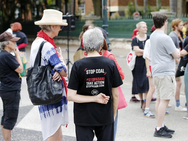 Anti-Adani protesters outside Parliament House in Brisbane earlier this month