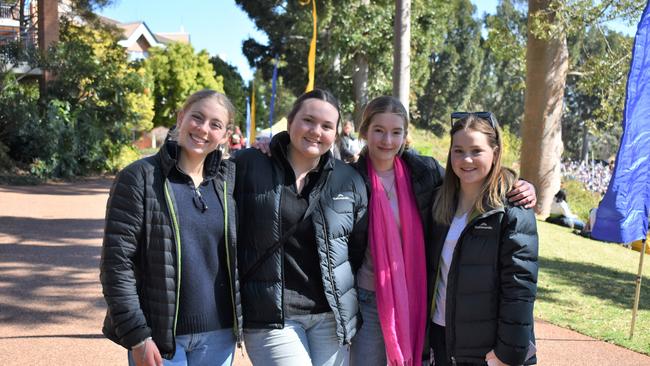 Bella Quinn, Annie Anderson, Frankie Barwick, and Sophie Ziesemer at Grammar Downlands Day, Saturday, August 19, 2023. Picture: Peta McEachern