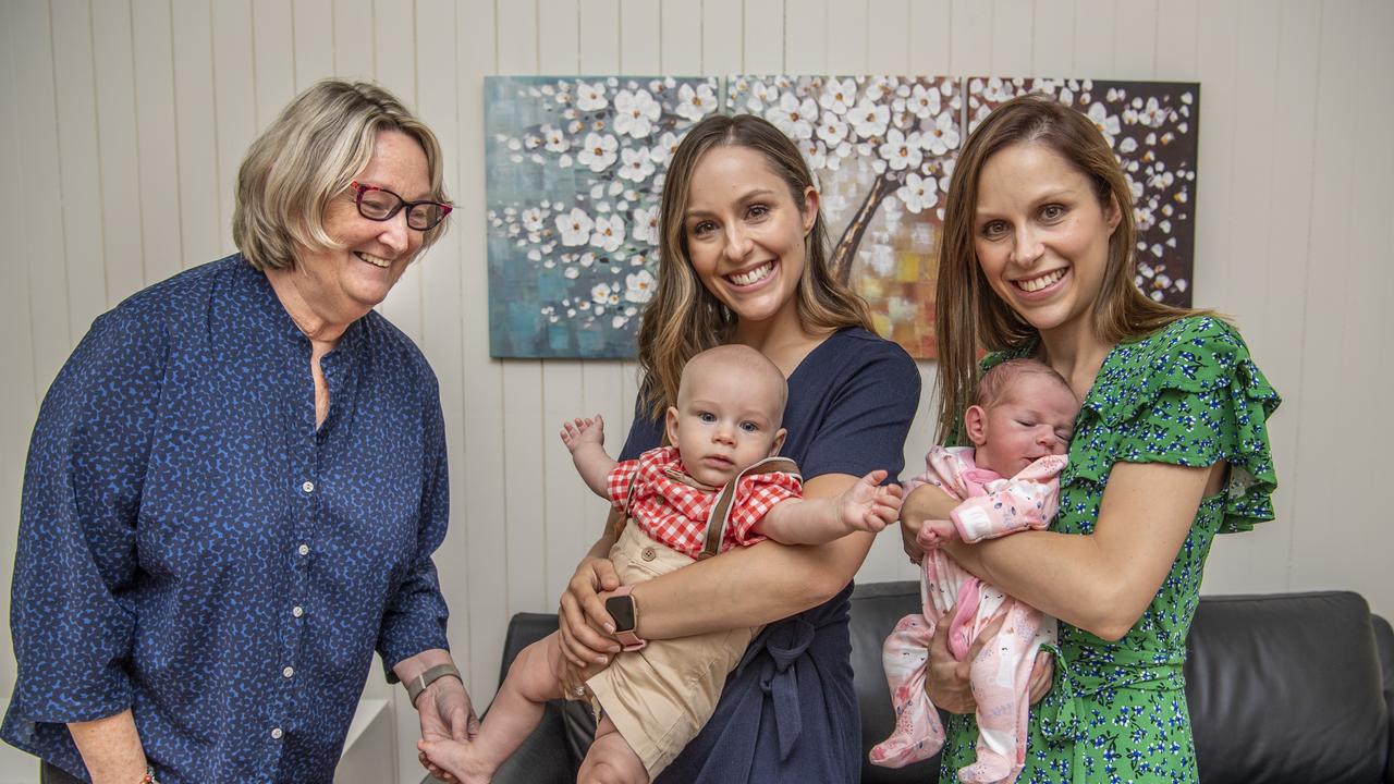 Celebrating the birth of two new bubs are (from left) Midwife Ros Beard, Carly Fowler with baby Liam and Lauren Hess with baby Lacey. Picture: Nev Madsen