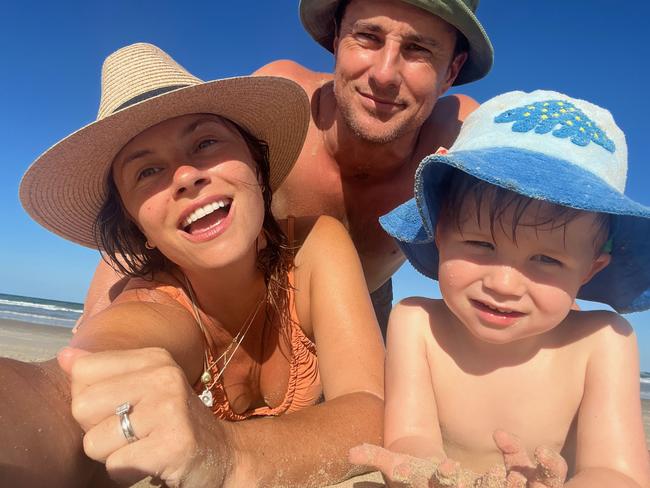 Christie Whelan Browne with husband Rohan Browne and son Duke. Picture: Supplied