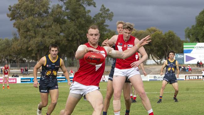 Rooster Andrew Moore against the Crows. All North Adelaide league and reserves players who trained on Saturday have been tested for Covid-19 after an unnamed player became a confirmed case. Picture: Emma Brasier