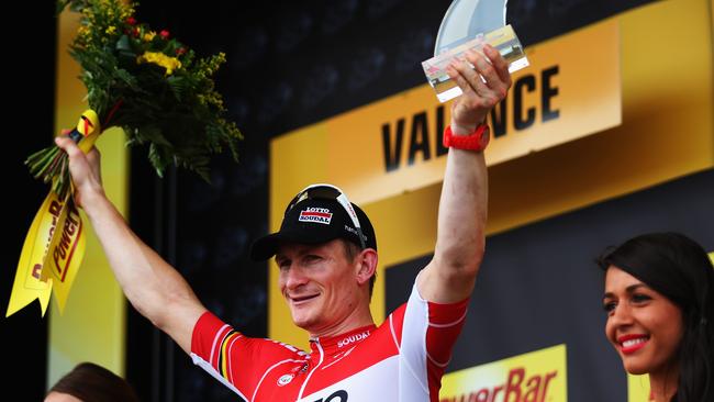 Andre Greipel celebrates his stage win.