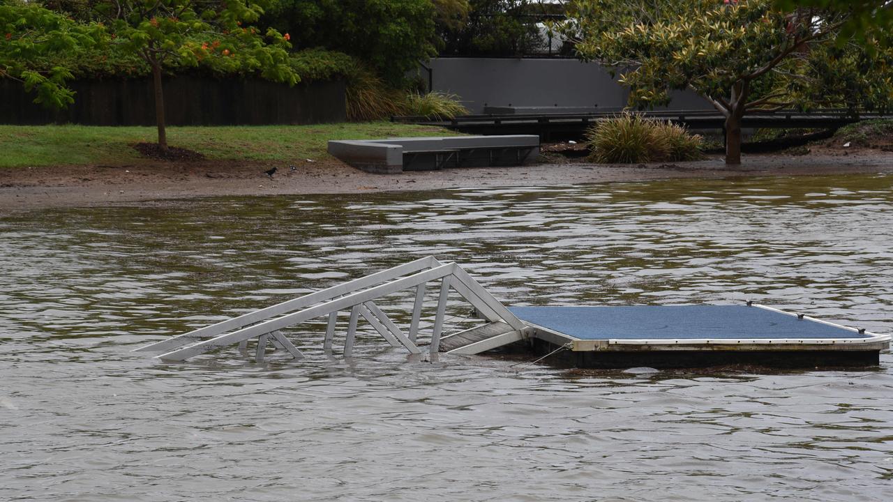 A jetty submerged at Lake Orr in Varsity Lakes. Picture: Steve Holland