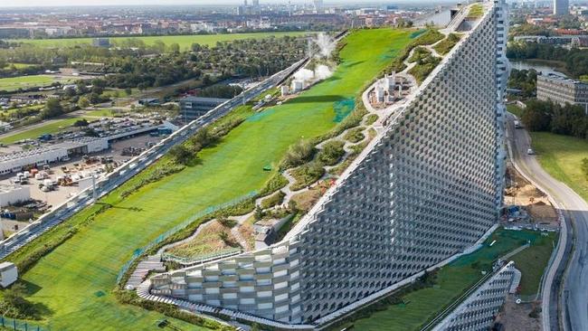 A grass ski run was built on an energy from waste plant in Copenhagen.