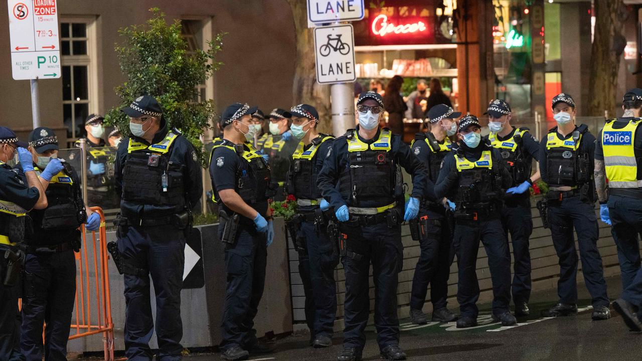 There was a large police presence at the demonstration. Picture: Tony Gough