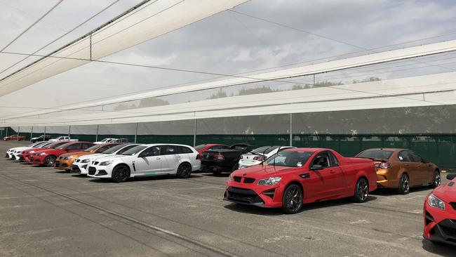 Completed HSV cars ready to be trucked to Holden dealers. Picture: Joshua Dowling.