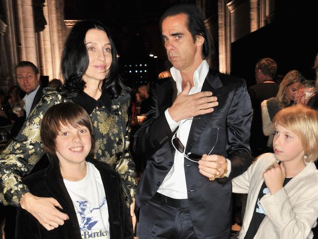 Susie Bick and Nick Cave with their children Earl and Arthur (R) in 2013. Picture: Supplied