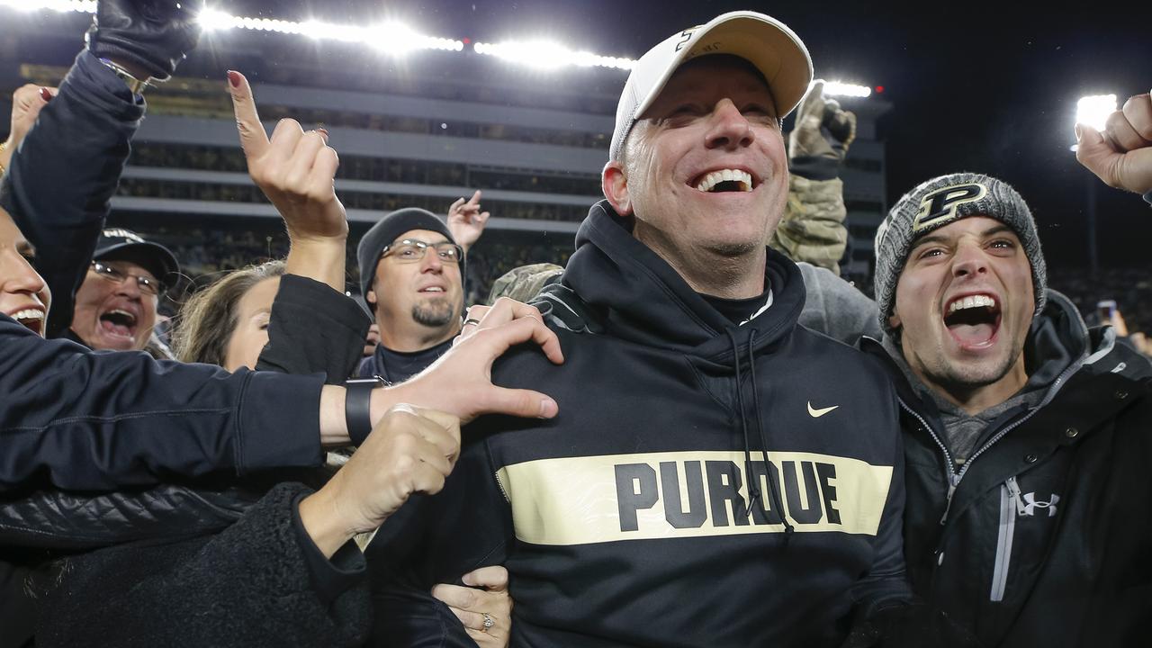 Purdue head coach Jeff Brohm after his school smashed Ohio State earlier this college football season. (Photo by Michael Hickey/Getty Images)