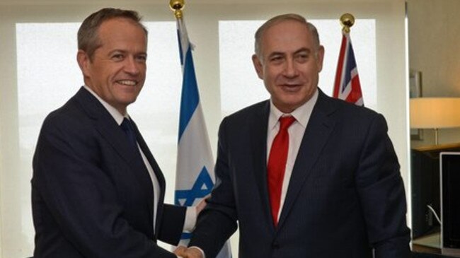 Bill Shorten with Benjamin Netanyahu in February. Picture: Haim Zach
