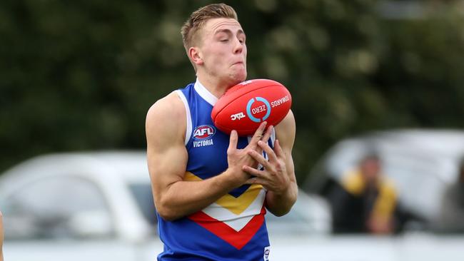 Josh Begley takes a mark for Eastern Ranges during the year. Picture: Brendan Francis