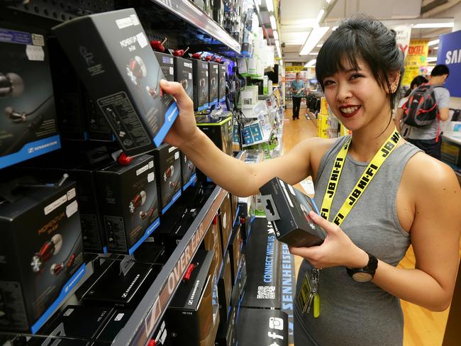 JB Hi-Fi staff member Katrina Macalino at work at the Brisbane city store.  Pic Peter Wallis